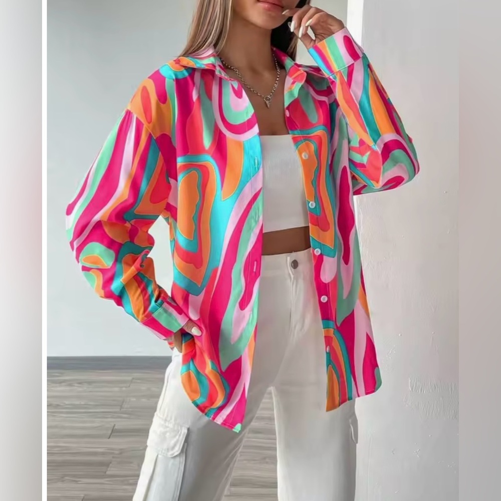Colorful Abstract Button-Up Shirt - Picture 1 of 5